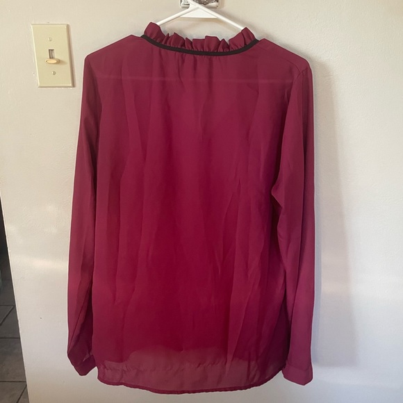 Burgundy Sheer Blouse with Adorable Tie Collar - Picture 5 of 5